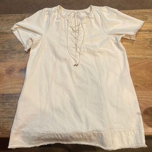 Free People white denim lace-up dress with raw hem